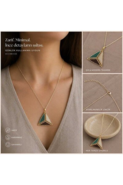 El Yapımı Tasarım Minimal Geometrik Piramit Kolye (Miyuki Boncuk)