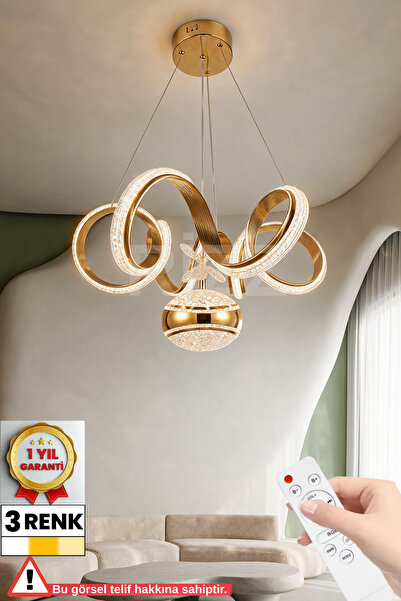 RİZZ İthal Kasa XL 3 Renk Kumandalı Led Avize Kıvrım Toplu Gold Kasa Ledli Sa...
