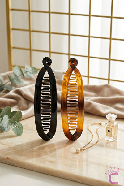 Cinderella Set of 2 Black Amber Colored Large Size Banana Clips 15cm - Stylis...