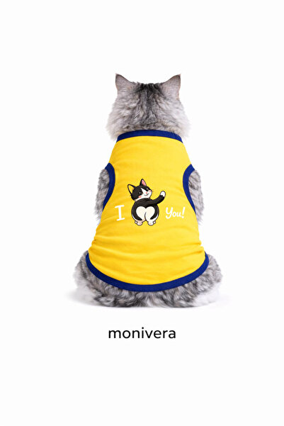 Modetra الموسم الجديد: ملابس القطط المطبوعة باللون الأصفر من I Love Cat - قمي...