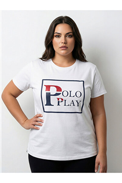 Polo Play By Styli تي شيرت أبيض بأكمام قصيرة وطباعة شعار