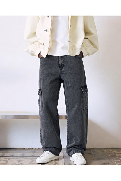 hacker Men's Wide Leg Premium Comfort Anthracite Cargo Baggy Pants
