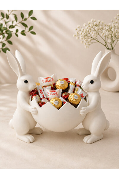 Chift Craft Dekoratif Bayram Şekerliği-Sunumluk Tavsan Şeker Kasesi-Candy Bowl