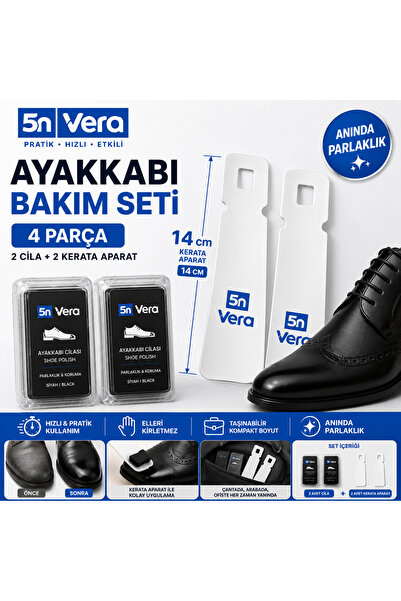 5NVERA 4 Parça Ayakkabı Bakım Seti | 2 Cila + 2 Kerata (14 cm) Ayakkabı Çekec...