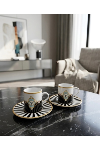 EmayeBurada Porcelain Coffee Cup Set of 2 |   Bird Patterned Cup & Saucer