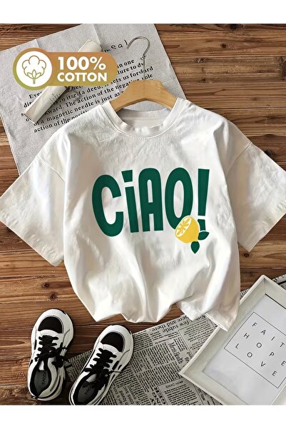 AEMİ Μπλουζάκι Unisex Ciao με στάμπα και λαιμόκοψη ποδηλάτου σε μεγάλο μέγεθος