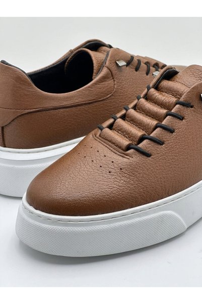 Derify Genuine Leather Tan Men's Casual Shoes – Orthopedic, Ultra Comfortable, Smart Lacing, Daily Sneaker