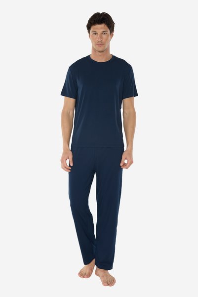 Malabadi Erkek Lacivert Bisiklet Yaka Micro Modal Extra Yumuşak Yazlık Pijama Takımı 6030