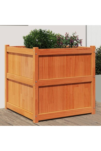 vidaxl Jardiniera de gradina, maro ceruit, 70x70x70 cm, lemn masiv pin