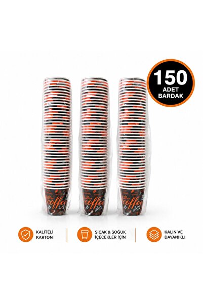 sara shoop 7 Oz Karton Bardak 150 Adet Çay Kahve Sıcak Soğuk İçecek Kağıt Bar...