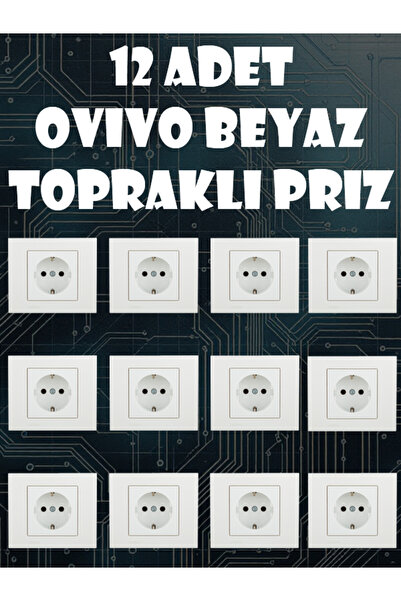 Ovivo Electric Ovivo Grano Beyaz Topraklı Priz 12'li Ekonomik Set - Çerçeve D...