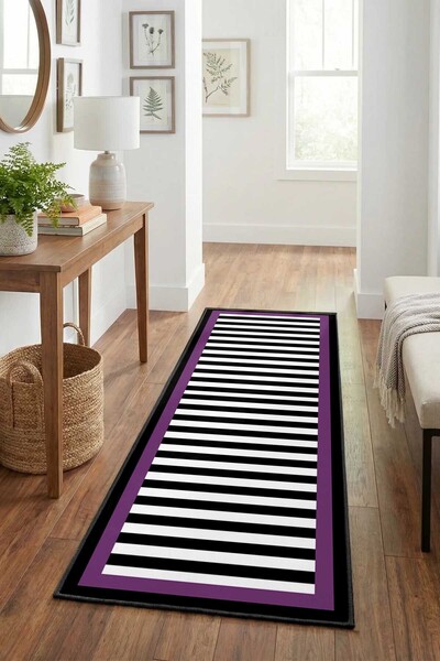 Monnhein Filsiz Purple Black Covor lavabil pentru podea, bază anti-alunecare,...