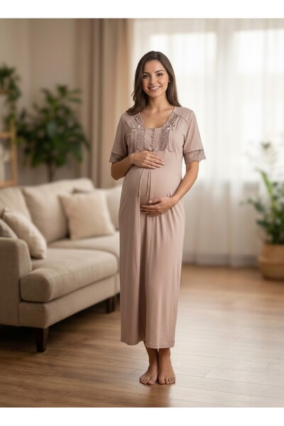 Lohusa Homewear فستان نوم للحوامل من New Season Vizon بأكمام قصيرة وتصميم أني...