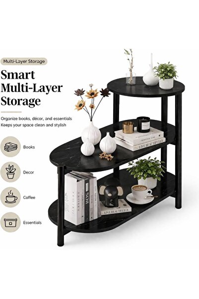 TOSHIONICS Italian Style Sofa Side Table - Multi-Layer Bedside Table luxury Small Coffee Table for Living Room, Bedroom, Sofa Side, Compact Space-Saving Design - Black