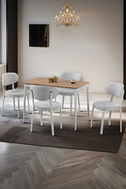 MYMASSA Sakura Masa Takımı - 4 Sandalye - Metal Beyaz Ayak - Masa Takımı - Ye...