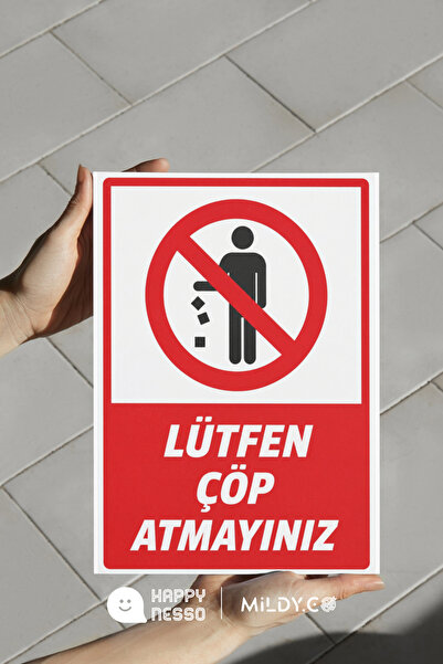 Happynesso "LÜTFEN ÇÖP ATMAYINIZ" Uyarı Levhası | 25x35 cm Forex Folyo Baskı ...