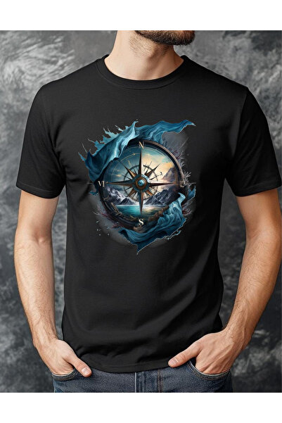 Krays Compass and Nautical Themed Ancient Design Printed Black / White Unisex...