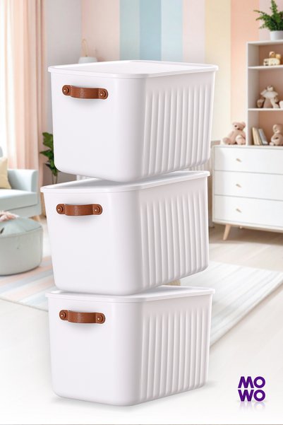 MOWO 6 Pieces Bigbox with Handles 20 Lt White Closet Organizer Storage Box Basket Organizer Toy Box