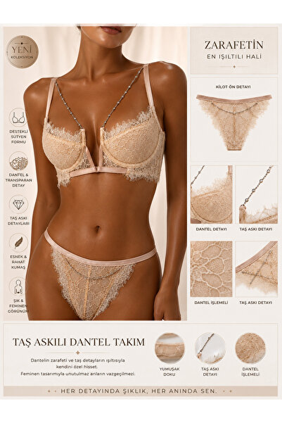 LEDON NUDE TAŞ ASKI DETAYLI DANTEL İÇ ÇAMAŞIR TAKIMI