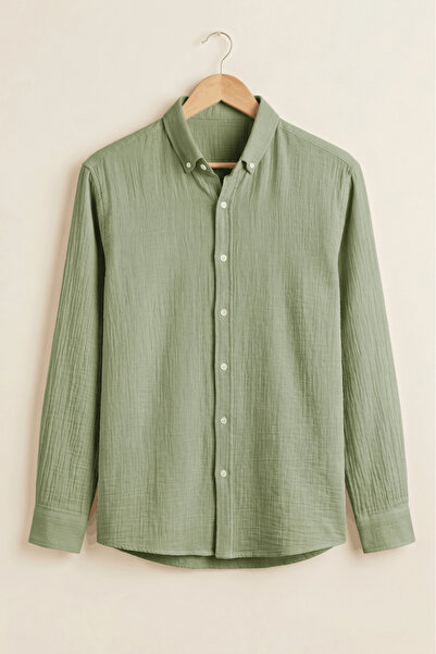 Edwox Men's Cotton Muslin Fabric Shirt Green Cd181