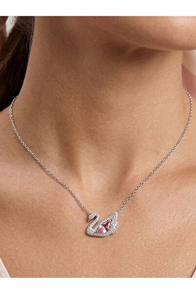 Bijuty Zircon Stone Pink Swan Necklace - Silver Color (with Surprise Gift)