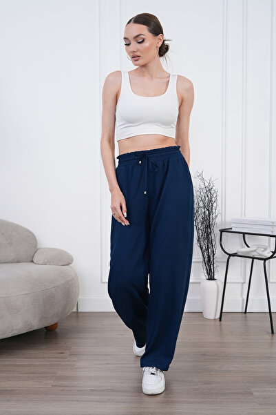 Niora Moda Linen Blend Loose Fit Belmando Navy Blue Trousers
