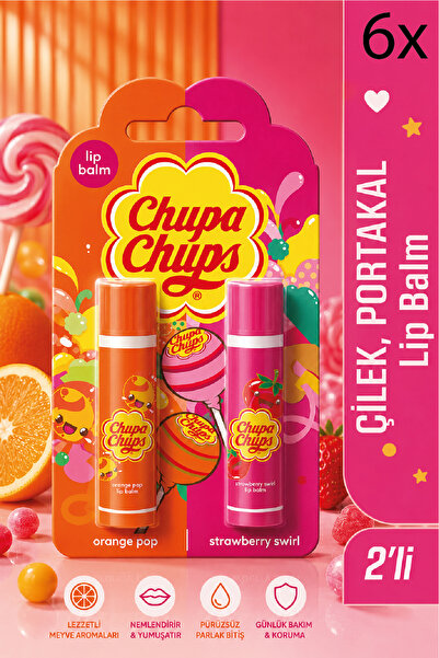 Chupa Chups Lip Balm Dudak Bakım Kremi 4gr Çilek Ve Portakal 6 Adet