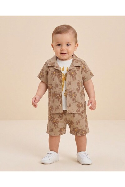 Egelite Baby Boy Palm Tree Printed Muslin Shirt and Shorts Summer Muslin Set ...