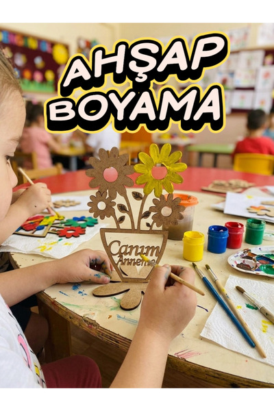 Tooall Çocuklar İçin Ahşap Çiçek ve Vazo Boyama Kreş Anaokulu İlkokul Aktivitesi