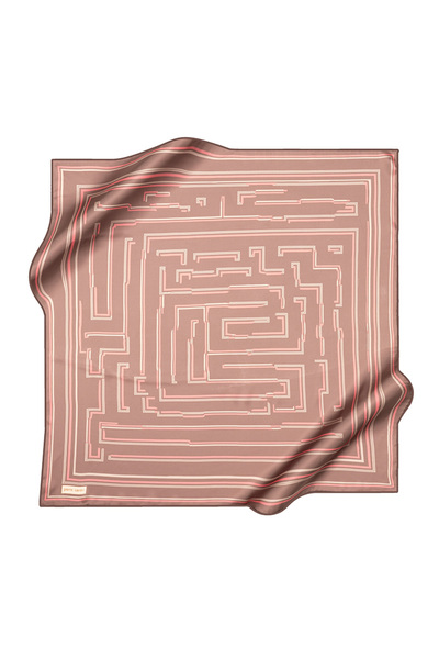 Pierre Cardin وشاح حريري من الساتان الكريب باللون البني مقاس 90×90