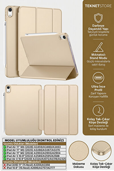 TEKNETSTORE iPad Air 11" M4 M3 M2 Uyumlu Kılıf Ultra İnce Standlı Akıllı Uyku...