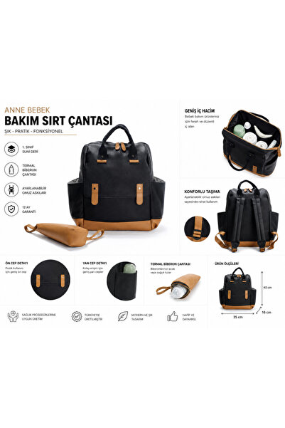 NW NessiWorld Holifera Leather Mother Baby Care Backpack 7260 Black