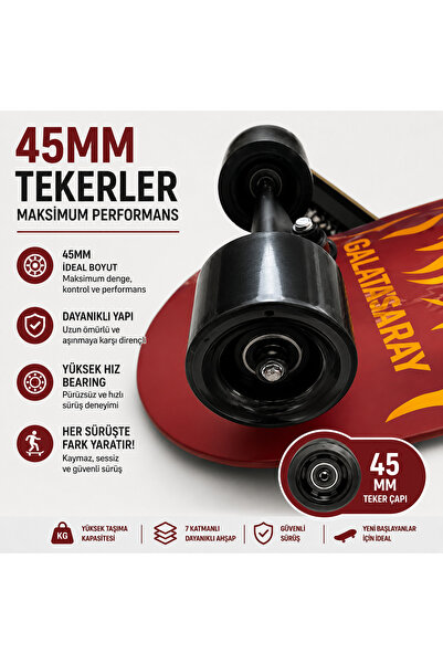 MUBX Galatasaray Lisanslı Kaydırmaz Yüzey Büyük Boy Kaykay