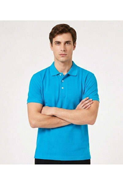 PandaForma Turkuaz Unisex Polo Yaka Kısa Kol T-shirt Basic,İş,Okul Kıyafeti