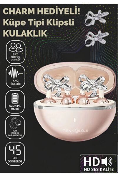Teknoloji Gelsin Charmlı Klipsli Bluetooth Kulaklık Kablosuz ANC ENC Çift Mic...