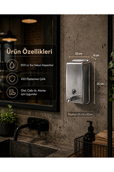 Alper Banyo 500cc dozator tečnog sapuna od nehrđajućeg čelika, zidni, za hote...