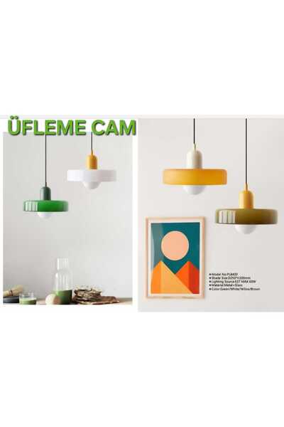 FİLİZ MODERN ÜFLEME YEŞİL RENKLİ CAM E27 DUYLU MODERN SARKIT
