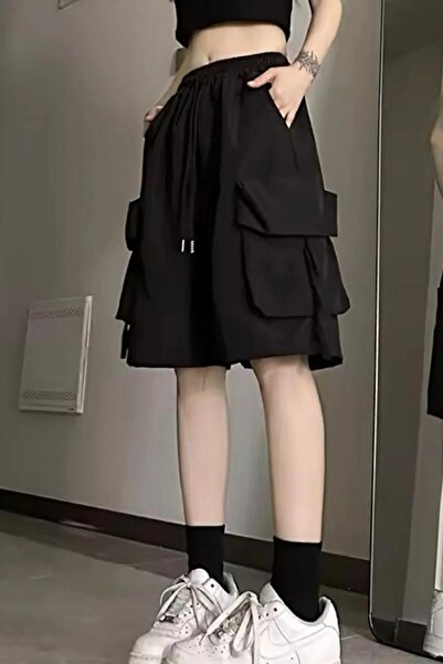 Bravebell Black Pocket Gabardine Cargo Shorts