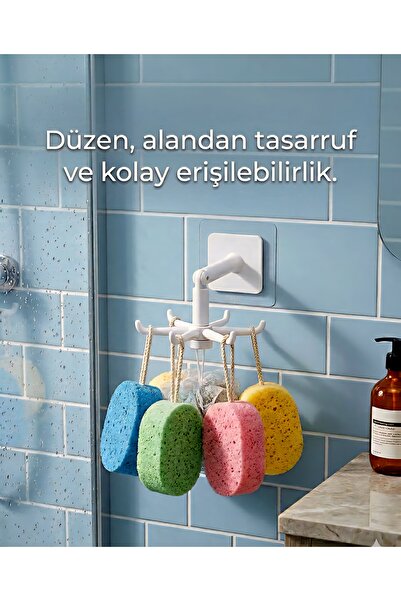 ÇEYZAL Döner Katlanır Duvar Askısı | 6 Kollu Organizer | Yapışkanlı Çok Amaçl...
