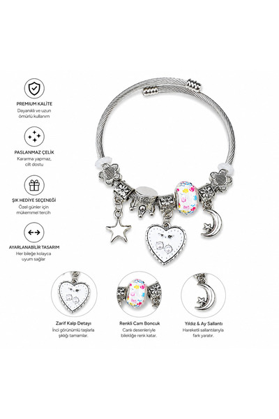 Mervişim Aksesuar Modern Steel Stylish Moon Drop Charm Women's Bracelet