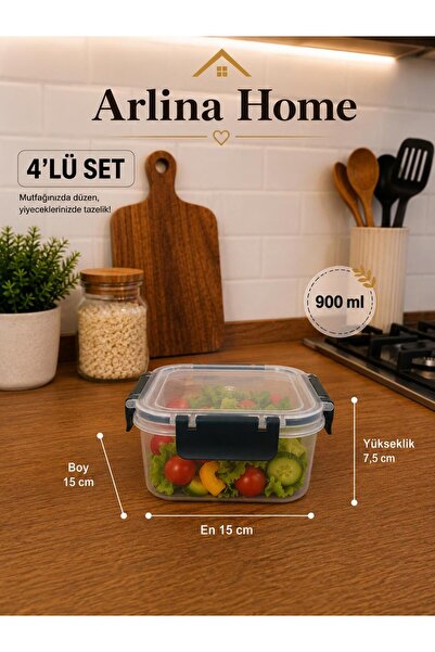 genel tr Softchef Leakproof Square 4-Piece Storage Container Navy Blue