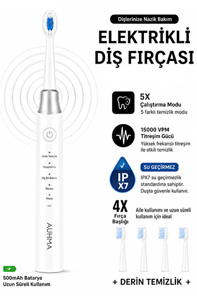 EXENAR Şarjlı Diş Fırçası 4 Başlık 5 Modlu Elektrikli Diş Temizleme Fırçası T...