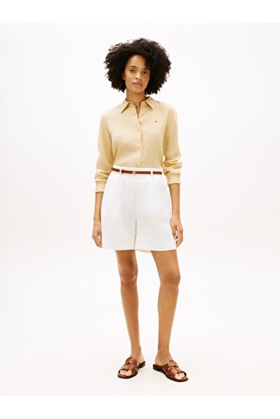 Tommy Hilfiger ESS LINEN RELAXED SHIRT Kadın Bej UK Gömlek - WW0WW44679