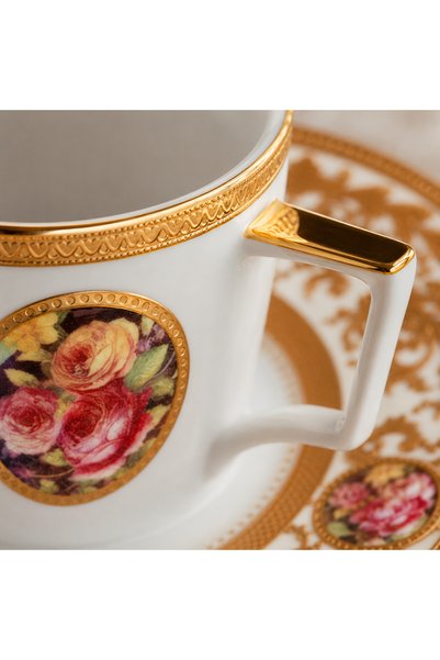 R-EYLA R'Eyla X Rivadossi Sandro Naples Collection 24K Gold Detailed Turkish Coffee Cup Set for 2 People Premium Porcelain - Special Leather Box with Gift
