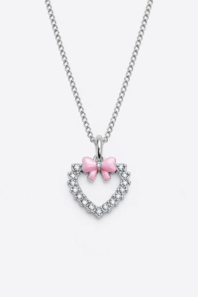 MakeWell Zircon Stone Heart Pendant with Pink Bow Detail Silver Color Stylish...
