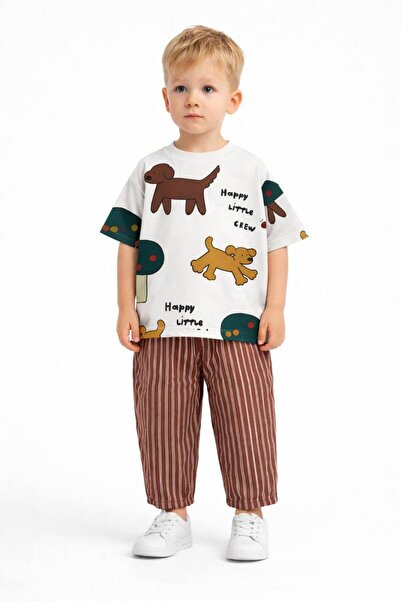 Snook kids Erkek Çocuk Animal Grafikli Tshirt Çizgili Baggy fit Gabardin Pant...