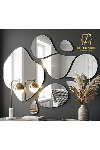 LucitART Dekoratif Damla Ayna Seti - 1mm Gümüş Ayna Pleksi - Modern Antre ve ...