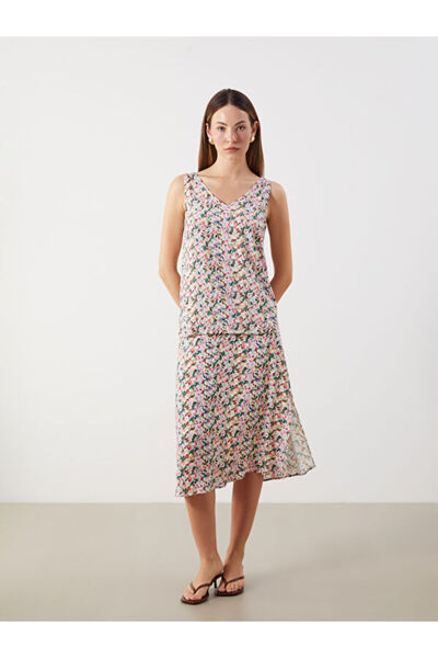 LC Waikiki Floral Skirt with Elastic Waist and Slits