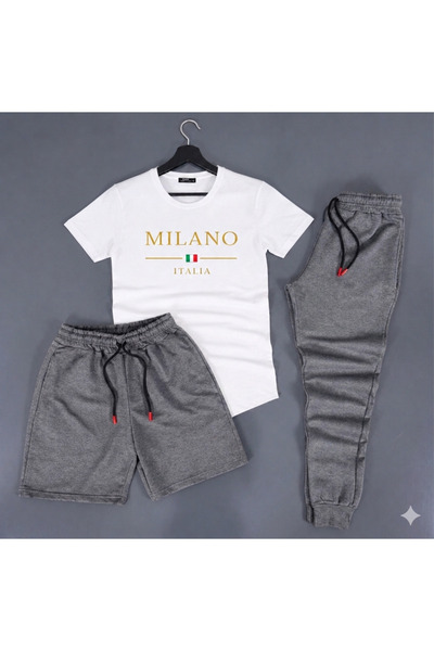 SILATU Stylish Sweatwear Set 3-Piece (White T-Shirt-Shorts Sweatwear)