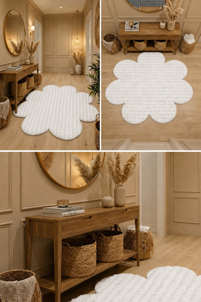ALgorand Home Bubble Peluş Papatya Halı Yumuşak Dokulu Kaymaz Taban Çiçek Model Dekoratif Halı